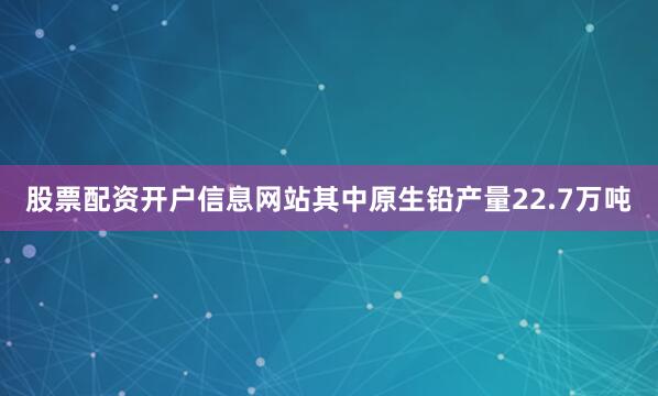 股票配资开户信息网站其中原生铅产量22.7万吨